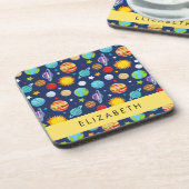 宇宙パターン，惑星，星，コスモス，あなたの名前 コースター (左側)