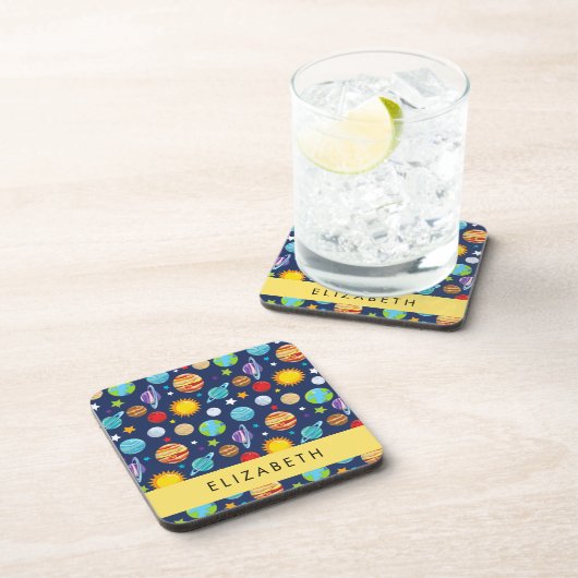 宇宙パターン，惑星，星，コスモス，あなたの名前 コースター (右側)