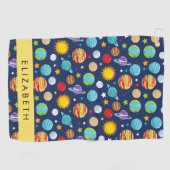 宇宙パターン,惑星,星,コスモス,あなたの名前 ゴルフタオル (横)