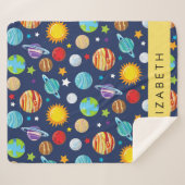 宇宙パターン，惑星，星，コスモス，あなたの名前 シェルパブランケット (正面(横))