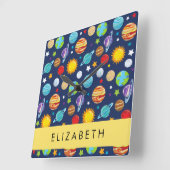 宇宙パターン,惑星,星,コスモス,あなたの名前 スクエア壁時計 (傾斜)