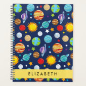 宇宙パターン，惑星，星，コスモス，あなたの名前 プランナー手帳 (正面)