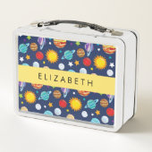 宇宙パターン，惑星，星，コスモス，あなたの名前 メタルランチボックス (裏面)