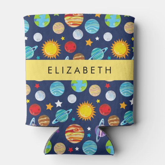 宇宙パターン，惑星，星，コスモス，あなたの名前 缶クーラー (裏面)