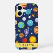宇宙パターン、惑星、星、コスモス、お名前 iPhone 16ケース (裏面)
