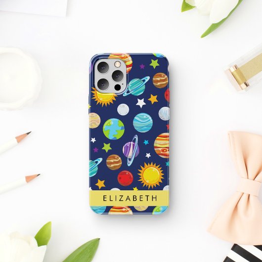 宇宙パターン、惑星、星、コスモス、お名前 iPhone 16ケース