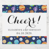 宇宙パターン，惑星，星，コスモス，誕生日 スパークリングワインラベル (シングルラベル)