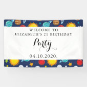 宇宙パターン，惑星，星，コスモス，誕生日 横断幕 (横)