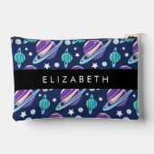 宇宙パターン，惑星，星，銀河系，あなたの名前 アクセサリーポーチ (裏面)