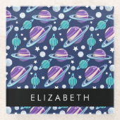 宇宙パターン,惑星,星,銀河系,あなたの名前 ガラスコースター (正面)