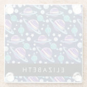 宇宙パターン,惑星,星,銀河系,あなたの名前 ガラスコースター (裏面)