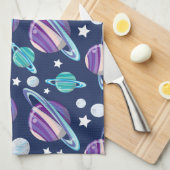 宇宙パターン，惑星，星，銀河系，あなたの名前 キッチンタオル (四つ折り)