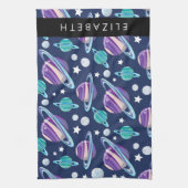 宇宙パターン，惑星，星，銀河系，あなたの名前 キッチンタオル (縦)