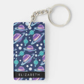 宇宙パターン，惑星，星，銀河系，あなたの名前 キーホルダー (裏面)