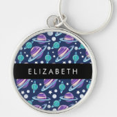 宇宙パターン，惑星，星，銀河系，あなたの名前 キーホルダー (正面)