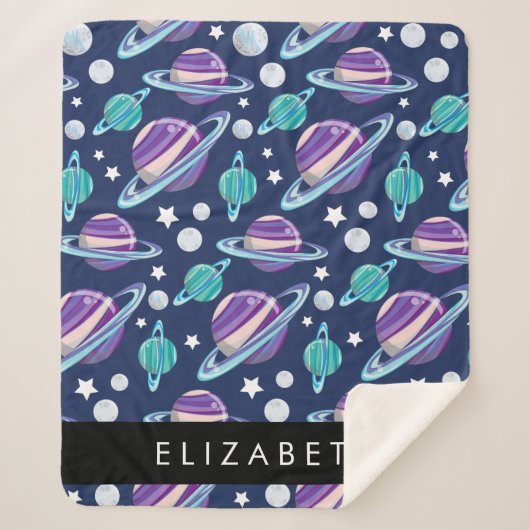 宇宙パターン，惑星，星，銀河系，あなたの名前 シェルパブランケット (正面)
