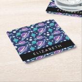 宇宙パターン,惑星,星,銀河系,あなたの名前 スクエアペーパーコースター (アングル)