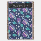 宇宙パターン，惑星，星，銀河系，あなたの名前 スローブランケット (正面縦)