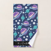 宇宙パターン，惑星，星，銀河系，あなたの名前 バスタオルセット (ハンドタオル)
