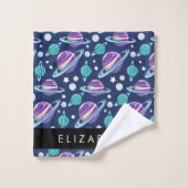 宇宙パターン，惑星，星，銀河系，あなたの名前 バスタオルセット (ウォッシュタオル)