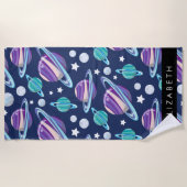 宇宙パターン，惑星，星，銀河系，あなたの名前 ビーチタオル (正面)