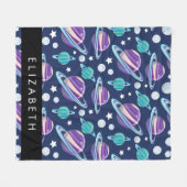 宇宙パターン，惑星，星，銀河系，あなたの名前 フリースブランケット (正面(横))