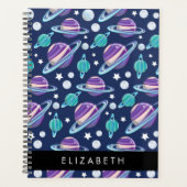 宇宙パターン，惑星，星，銀河系，あなたの名前 プランナー手帳 (正面)
