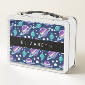 宇宙パターン,惑星,星,銀河系,あなたの名前 メタルランチボックス (裏面)