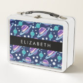 宇宙パターン,惑星,星,銀河系,あなたの名前 メタルランチボックス (正面)