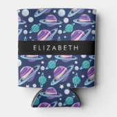 宇宙パターン，惑星，星，銀河系，あなたの名前 缶クーラー (正面)