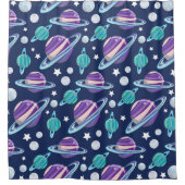 宇宙パターン、惑星、星、銀河系、コスモス シャワーカーテン (正面)