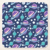 宇宙パターン、惑星、星、銀河系、コスモス スクエアペーパーコースター (正面)