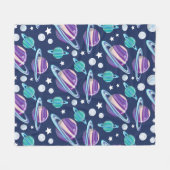 宇宙パターン、惑星、星、銀河系、コスモス フリースブランケット (正面(横))