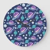 宇宙パターン、惑星、星、銀河系、コスモス ラージ壁時計 (正面)