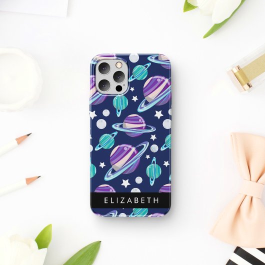 宇宙パターン、惑星、星、銀河、あなたの名前 iPhone 16ケース