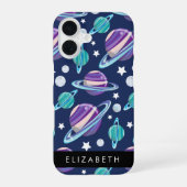 宇宙パターン、惑星、星、銀河、あなたの名前 iPhone 16ケース (裏面)