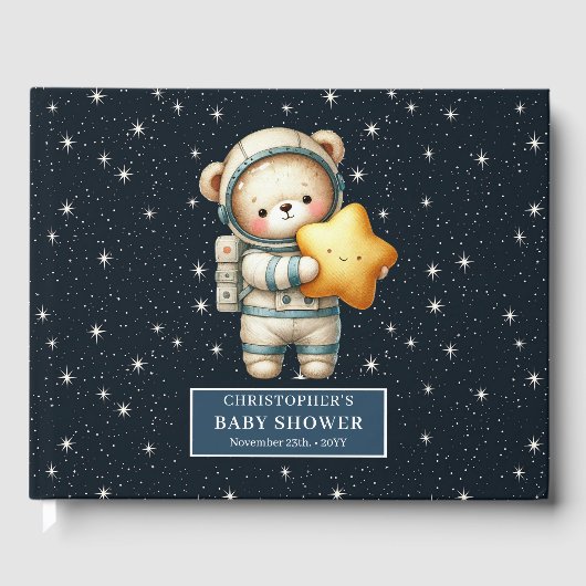 宇宙パーソナライズされたテディベアゲストブック男の赤ちゃん ゲストブック (正面)