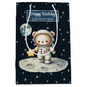 宇宙パーソナライズされたベア抱き枕誕生日 ミディアムペーパーバッグ (正面)