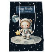 宇宙パーソナライズされたベア抱き枕誕生日 ミディアムペーパーバッグ (裏面)