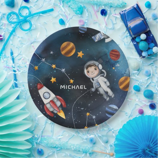 宇宙パーソナライズされた宇宙飛行士シャトルトラベル ペーパープレート (パーティー)