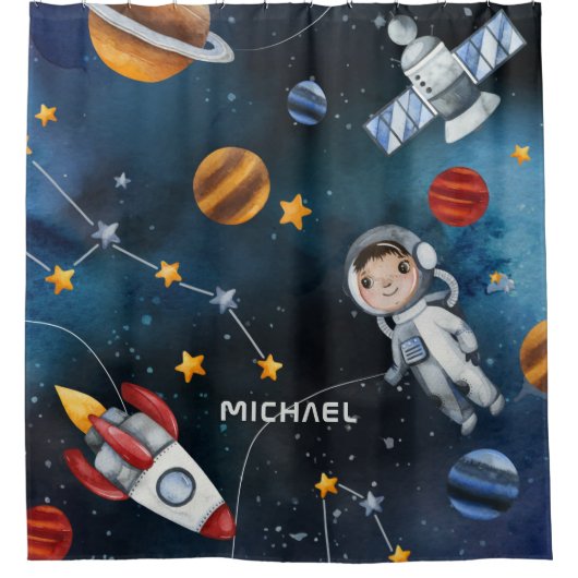 宇宙パーソナライズされた宇宙飛行士シャトル シャワーカーテン (正面)