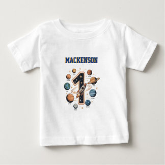 宇宙パーソナライズド名前 1歳 誕生日パーティー  ベビーTシャツ