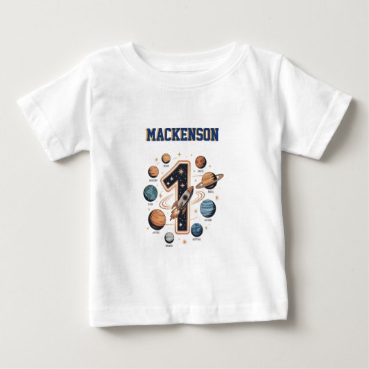 宇宙パーソナライズド名前 1歳 誕生日パーティー  ベビーTシャツ (正面)