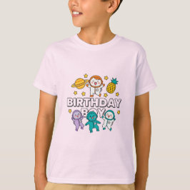 宇宙パーティーのお誕生日おめでとう Tシャツ