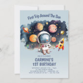 宇宙パーティーファーストのまわりにトリップサンファースト誕生日 招待状 (正面)