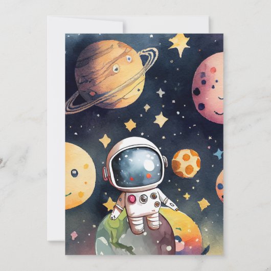 宇宙パーティーファーストのまわりにトリップサンファースト誕生日 招待状 (裏面)