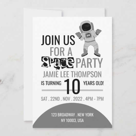 宇宙パーティー宇宙飛行士，誕生日 招待状 (正面)