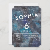 宇宙パーティー水彩パーソナライズされた子供の誕生日 招待状 (正面)