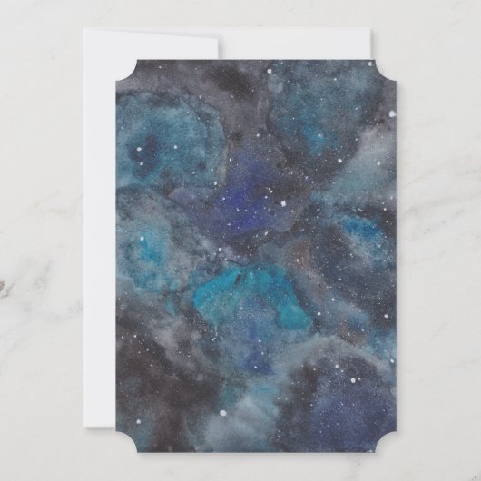 宇宙パーティー水彩パーソナライズされた子供の誕生日 招待状 (裏面)