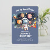宇宙パーティー 初めての太陽一周 一歳の誕生日 招待状 (スタンド正面)